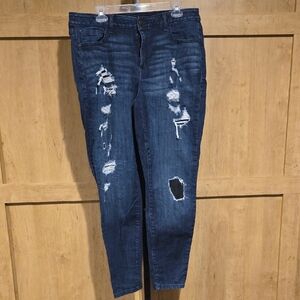 (J60) Lane Bryant Dark Blue Distressed Ankle Jeans Sz 18